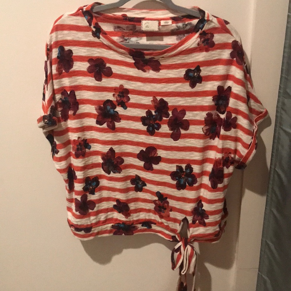 Anthropologie striped with flowers top